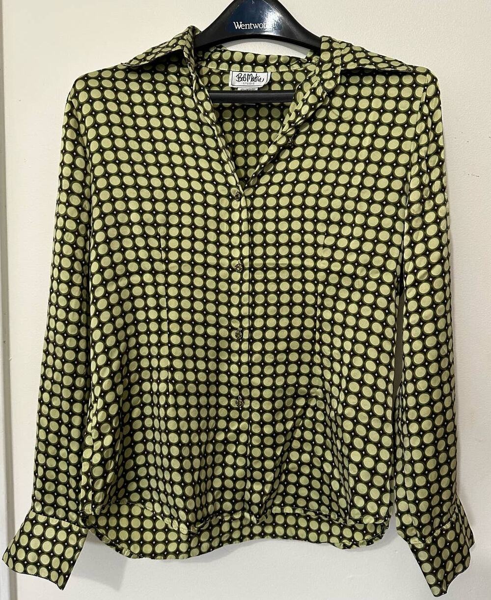 Vintage Bob Mackie Green Silk Blouse Size Small